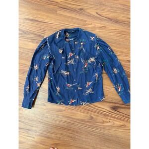 Vintage Ralph Lauren Duck Pheasant Hunting Print Sailor Collar shirt Navy Blue 6